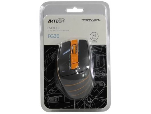 Мышь беспроводная A4 Fstyler FG30 серый/оранжевый оптическая (2000dpi) беспроводная USB (6but) (Быт)